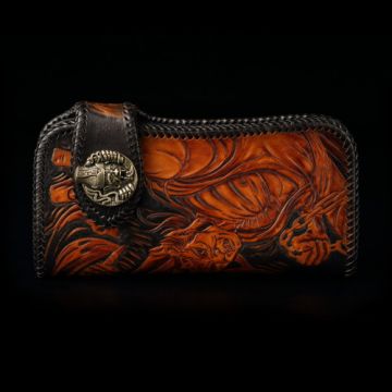 倉吉0098    黑白無常植鞣革皮雕手工財布 皮夾