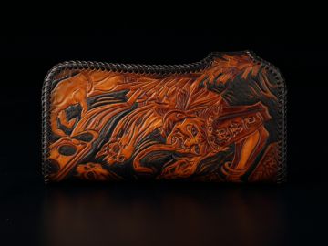 倉吉0098    黑白無常植鞣革皮雕手工財布 皮夾